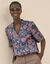 Chemisier imprim&eacute; floral col tunisien, manches courtes (bleu / parme)