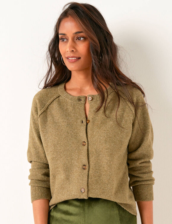 Gilet boutonné, maille moelleuse en laine mélangée (kaki clair)