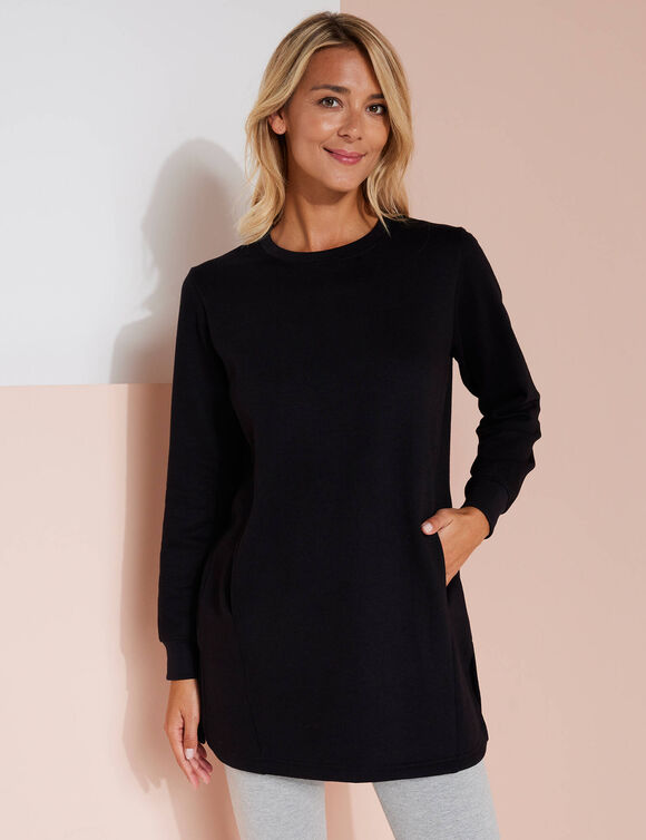 Sweat long, molleton gratté (noir)