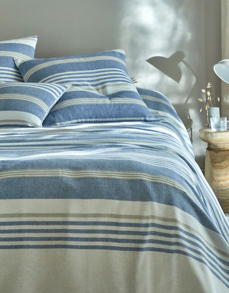 Plaid jeté multicolore coton tissage artisanal (bleu)
