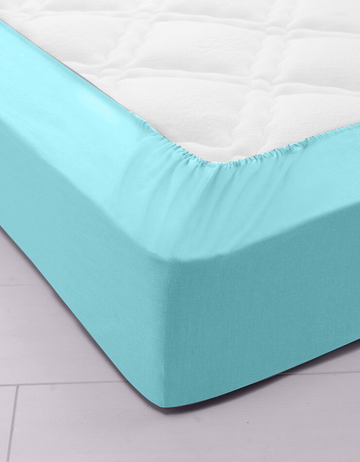 Drap-housse uni coton bonnet 32 cm (lagon)