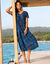 Robe longue imprimée col V, crépon (noir / bleu)