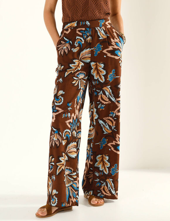 Pantalon large fluide, imprim&eacute; XXL (chocolat / bleu)