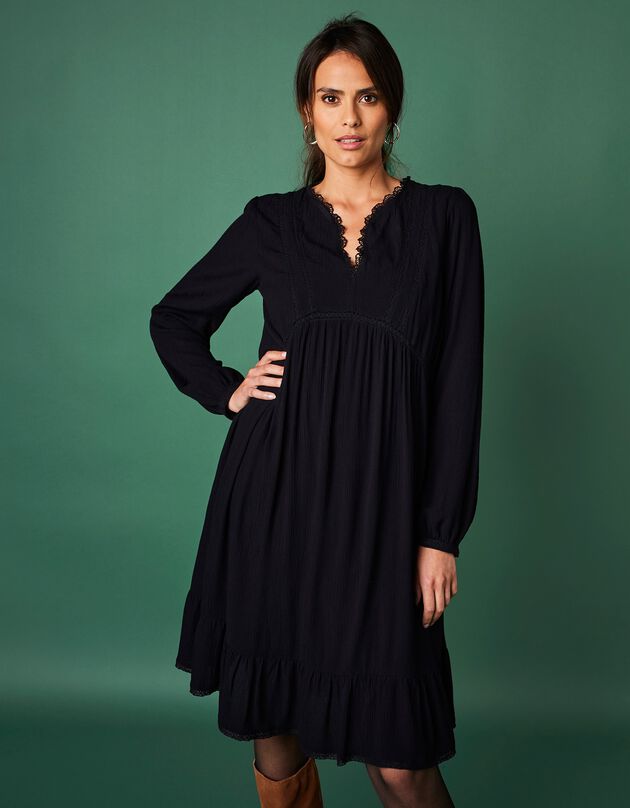 Robe bohème crépon uni (noir)