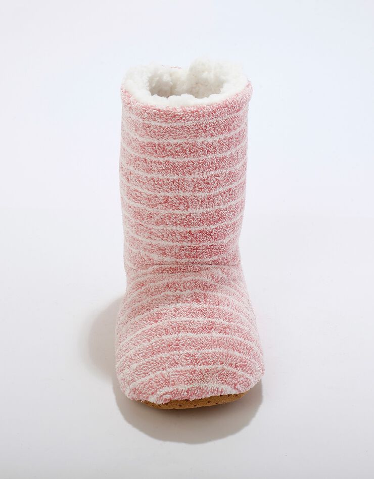 Chaussons bottillons souples fourrés en fausse fourrure - rayés (rose) Chaussons bottillons souples fourrés en fausse fourrure - rayés (rose)
