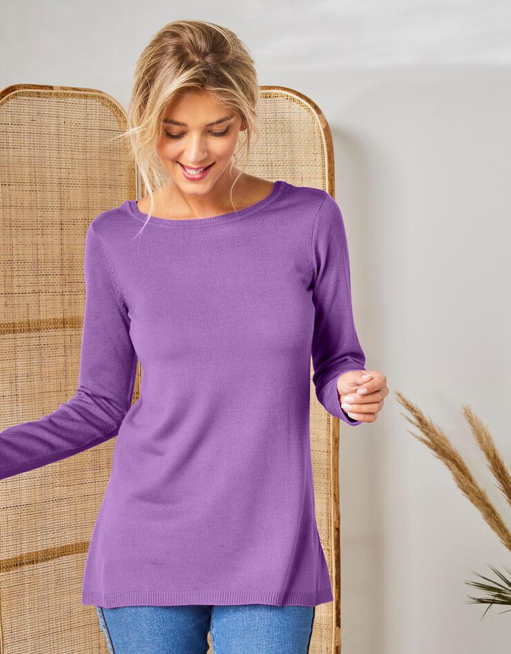 Pull uni, laçage dos imprimé fleuri (lilas) Pull uni, laçage dos imprimé fleuri (lilas)
