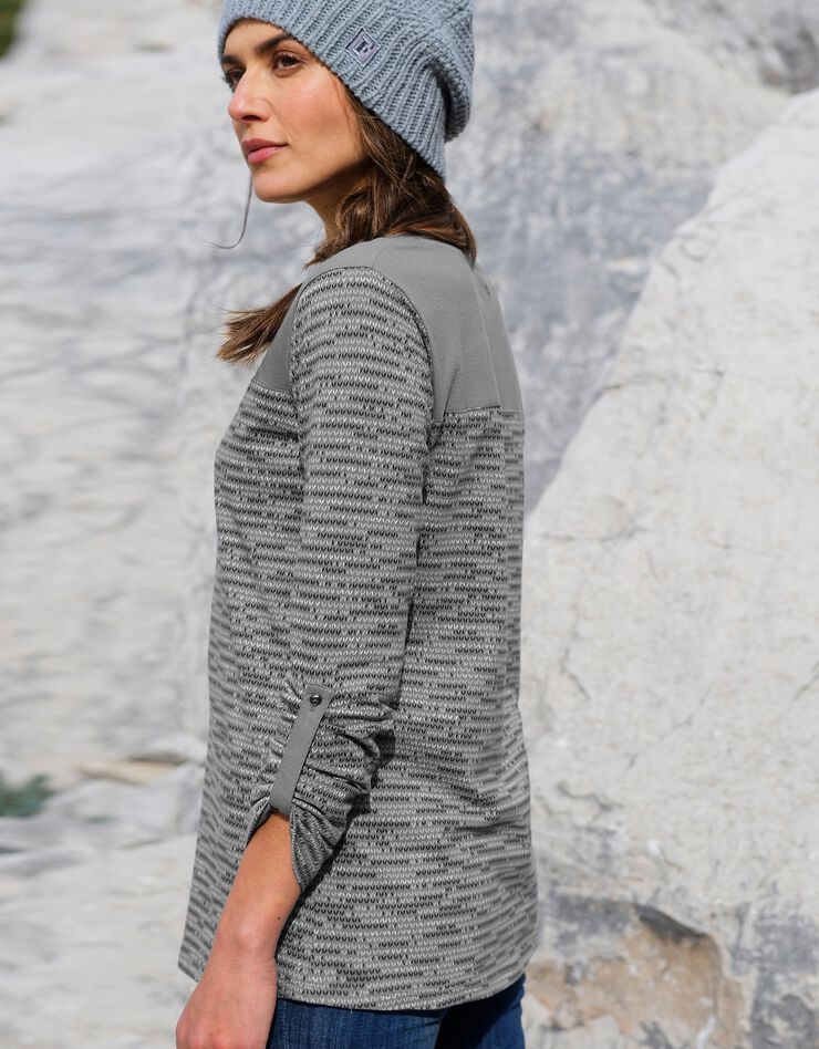 Tee-shirt col tunisien imprimé chiné (gris chiné) Tee-shirt col tunisien imprimé chiné (gris chiné)