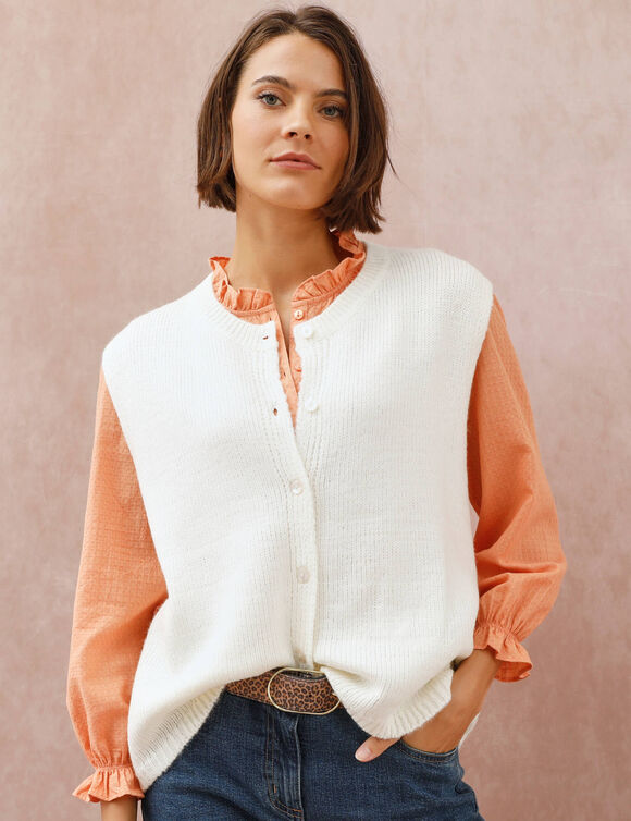 Gilet boutonn&eacute; sans manches (&eacute;cru)
