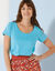 T-shirt col rond manches courtes uni coton (bleu turquoise)