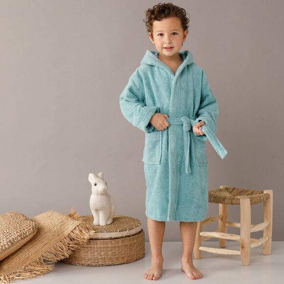 Peignoir enfant éponge bouclette à capuche (vert d'eau)