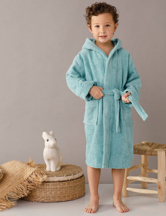 Peignoir enfant éponge bouclette à capuche (vert d'eau)