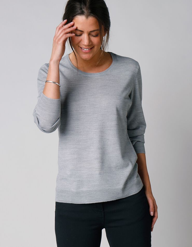 Pull col rond uni toucher cachemire (gris chiné) Pull col rond uni toucher cachemire (gris chiné)