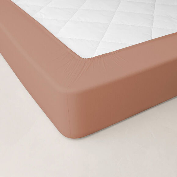 Drap-housse uni percale 72 fils/cm&sup2; - bonnet 40 cm (praline)