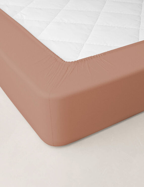Drap-housse uni percale 72 fils/cm&sup2; - bonnet 40 cm (praline)