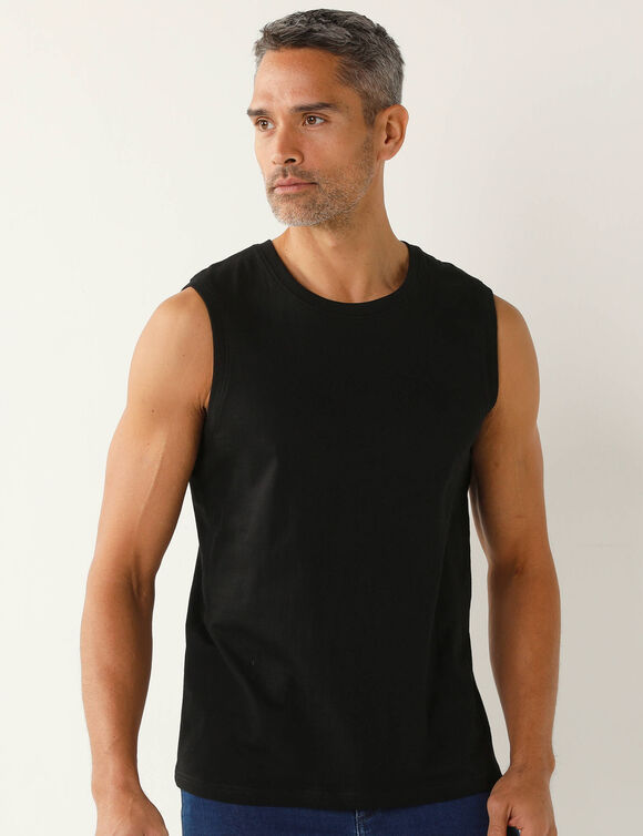 T-shirt uni col rond sans manches (noir)