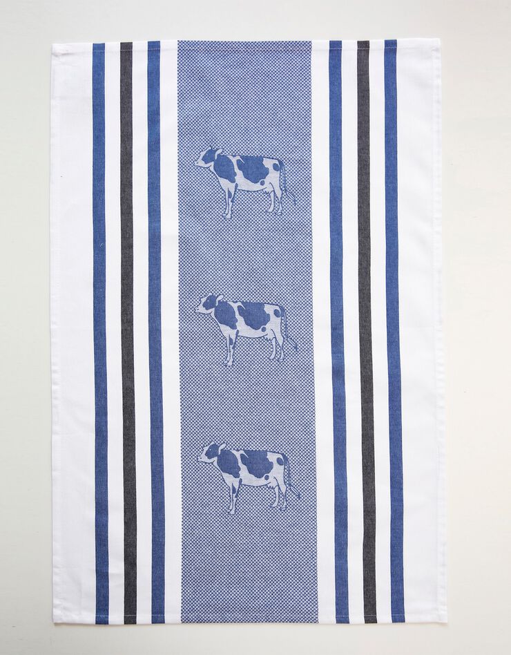 Torchons motif poule et vache - lot de 4 (bleu + gris)