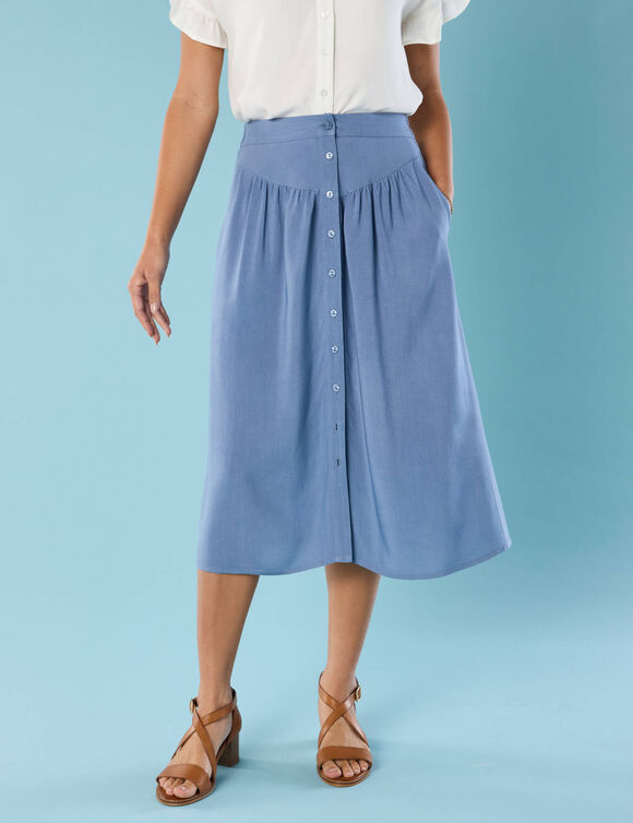 Jupe unie boutonnée, Spécial Petites (bleu grisé)