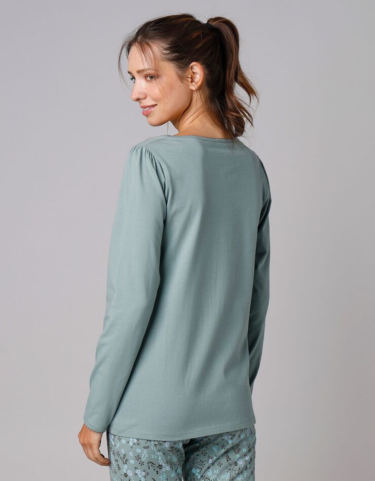 Tee-shirt de pyjama manches longues imprimé base fleurs (kaki)