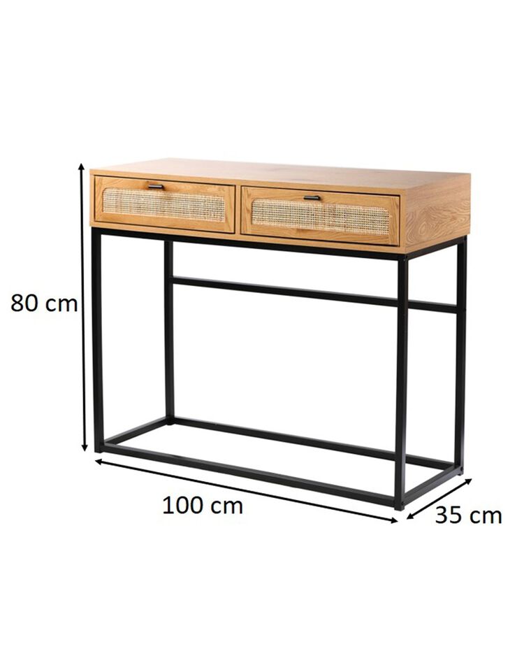 Console WICKOOD 2 tiroirs - bois, métal et cannage (naturel)
