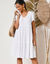 Robe col V courte unie, crépon (blanc)
