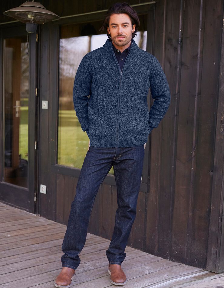 Gilet zippé irlandais homme (bleu mouliné) Gilet zippé irlandais homme (bleu mouliné)