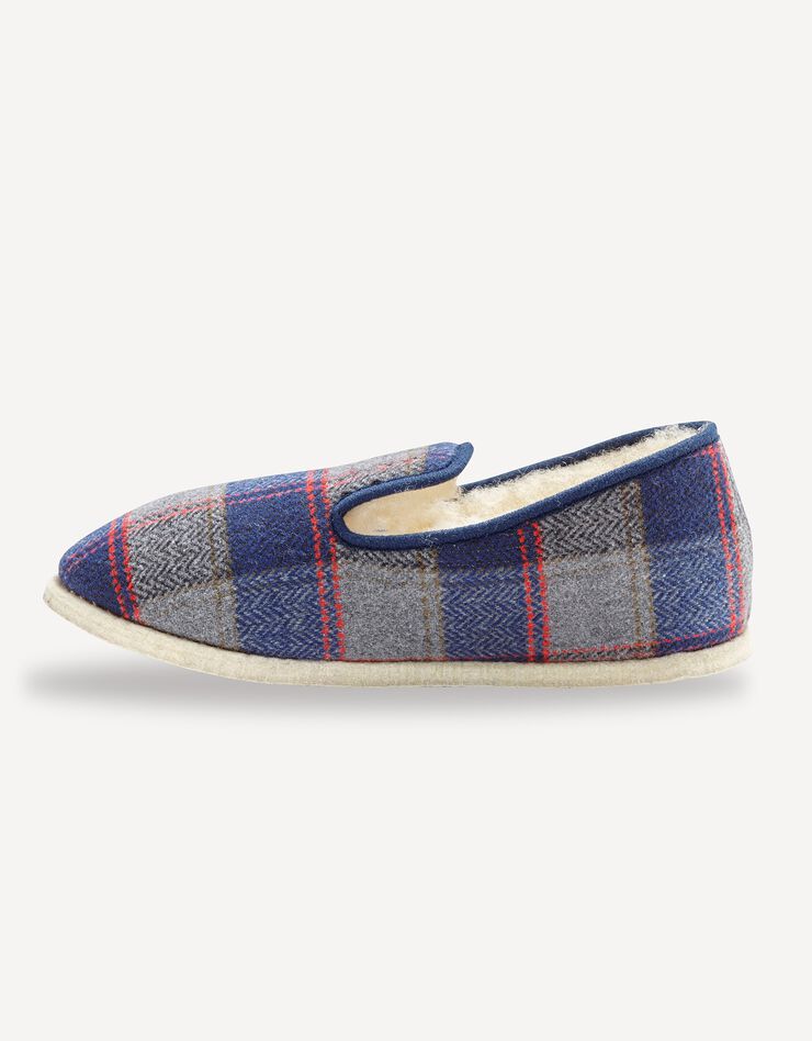 Charentaises homme silencieuses fourrées laine (carreaux marine) Charentaises homme silencieuses fourrées laine (carreaux marine)