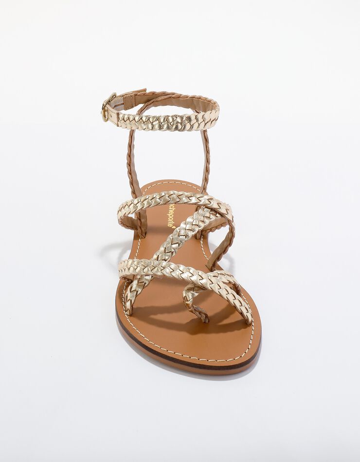 Sandales en cuir tressé irisé (doré)