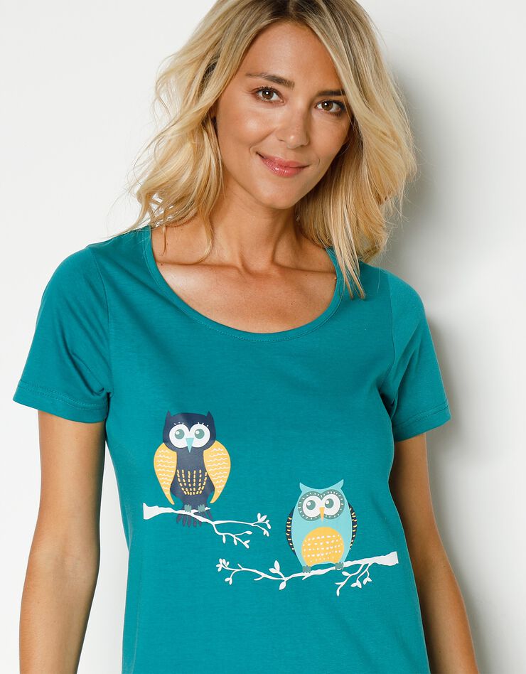 Chemise de nuit imprimé hiboux manches courtes (vert sapin) Chemise de nuit imprimé hiboux manches courtes (vert sapin)