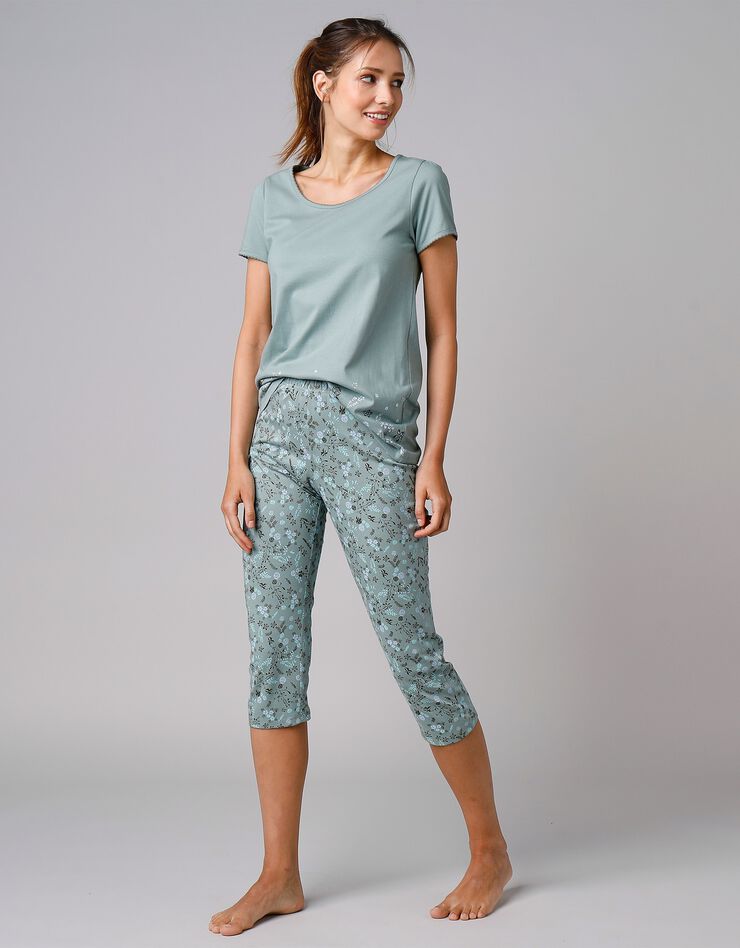 Pantacourt de pyjama imprimé fleurs (kaki) Pantacourt de pyjama imprimé fleurs (kaki)