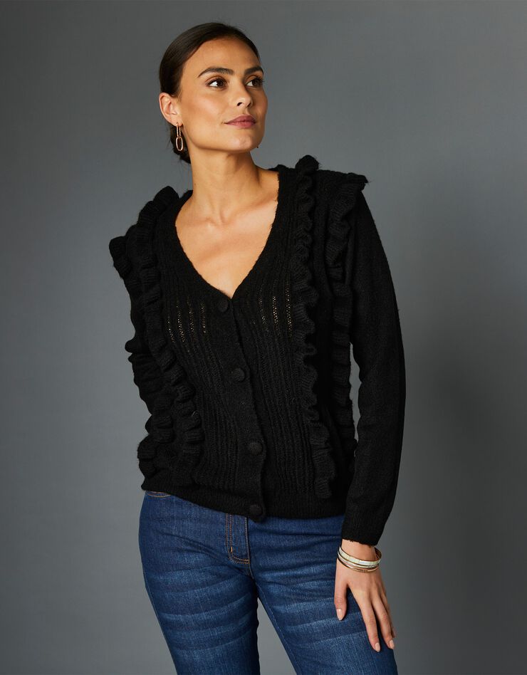 Gilet volanté maille ajourée (noir) Gilet volanté maille ajourée (noir)