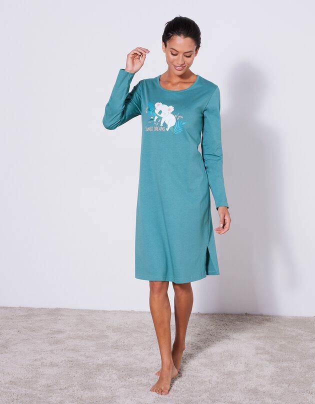 Chemise de nuit courte manches longues imprimé « koala » (kaki)