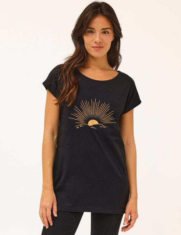 T-shirt col rond imprim&eacute; plac&eacute; (noir)