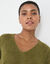 Pull col V manches longues, laine et mohair mélangés (vert mousse)