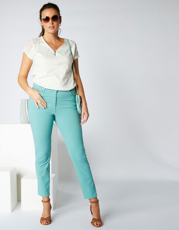Pantalon droit raccourci taille réglable, bi-stretch (vert amande) Pantalon droit raccourci taille réglable, bi-stretch (vert amande)