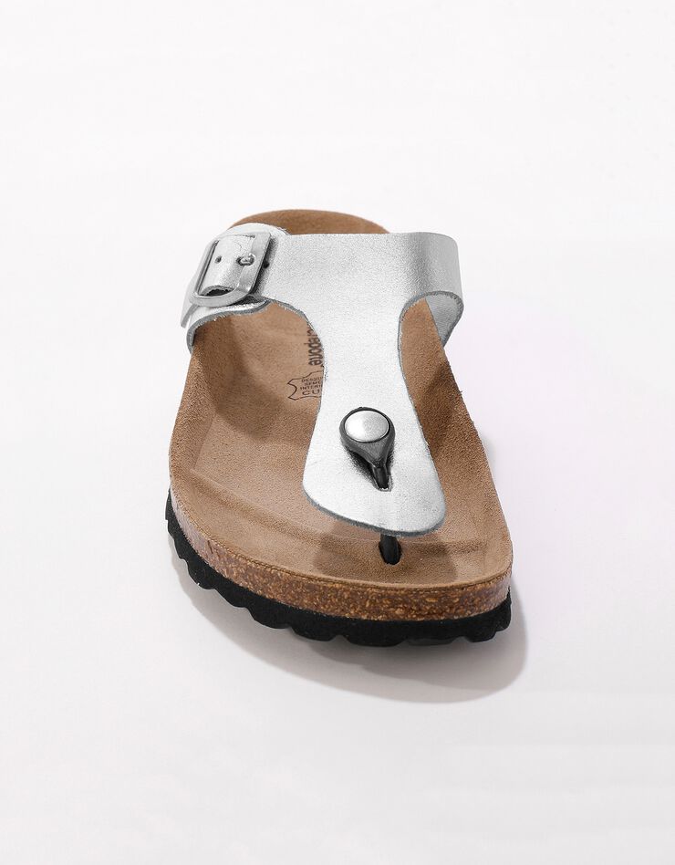 Sandales entredoigts cuir à boucle réglable - argenté (argenté)
