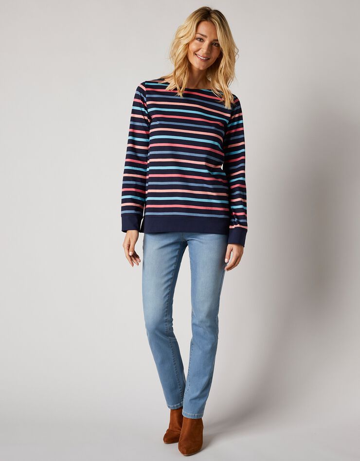 Tee-shirt marinière rayé coudières coeur, fils tissés-teints (marine / multicolore) Tee-shirt marinière rayé coudières coeur, fils tissés-teints (marine / multicolore)