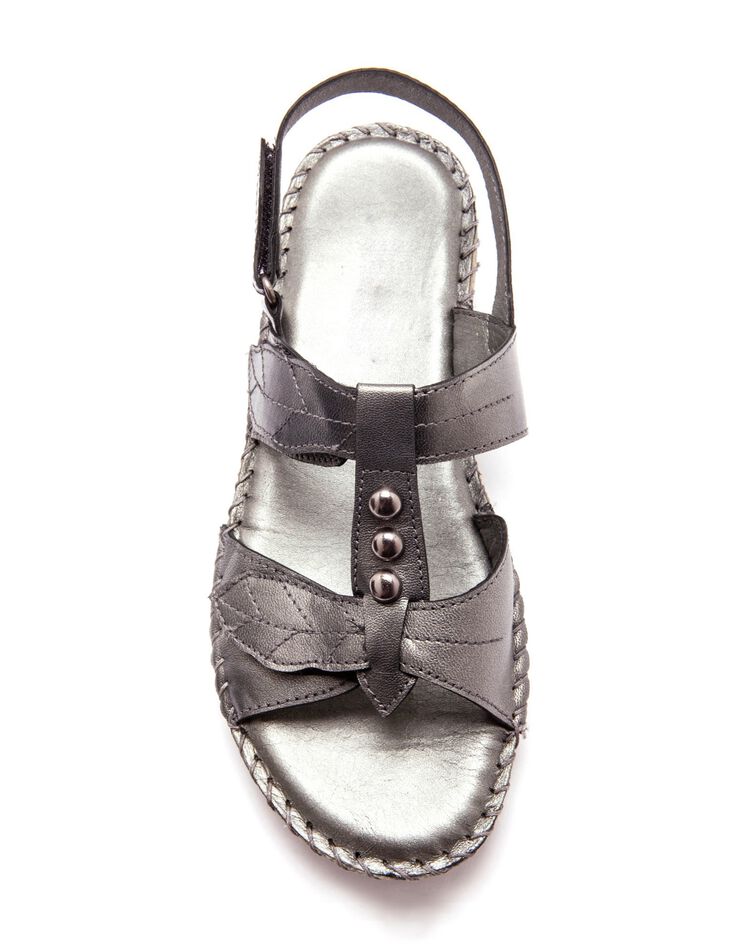 Sandales cuir gris - largeur confort (gris)