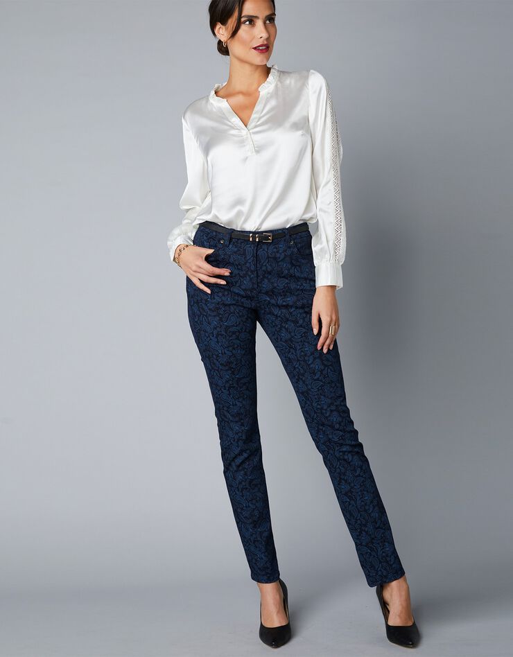 Pantalon droit imprimé, coupe 5 poches (marine) Pantalon droit imprimé, coupe 5 poches (marine)