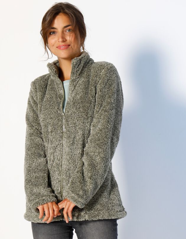 Veste zippée maille peluche (kaki chiné) Veste zippée maille peluche (kaki chiné)