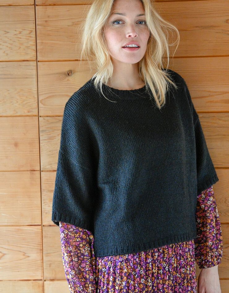 Pull boite manches courtes, toucher mohair (noir) Pull boite manches courtes, toucher mohair (noir)