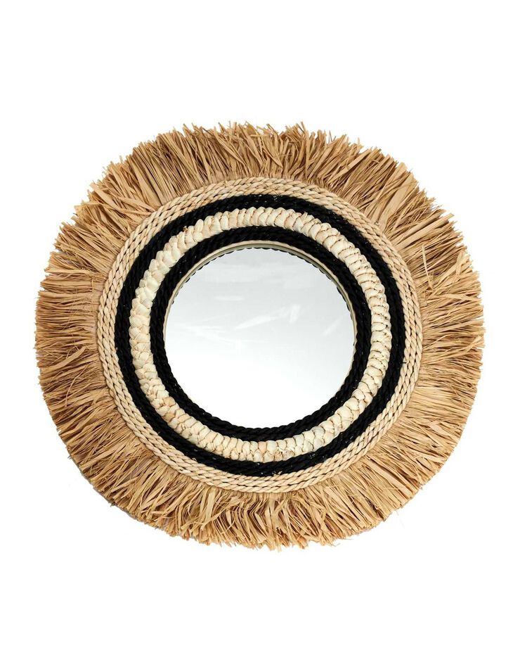 Miroir mural rond effet paille (naturel/beige/noir)