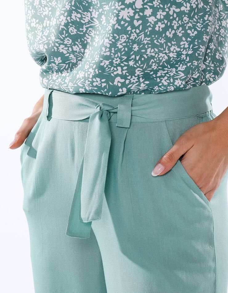 Pantalon large ceinturé uni (vert)