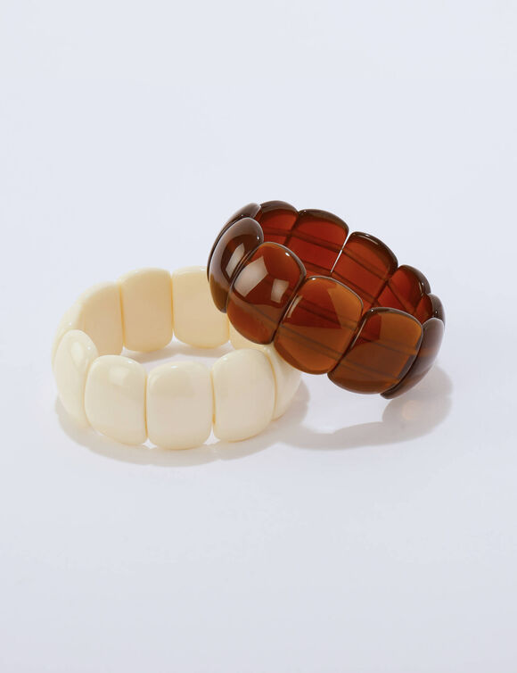 Bracelet &eacute;caille &eacute;lastiqu&eacute;, lot de 2 (&eacute;cru / caramel)