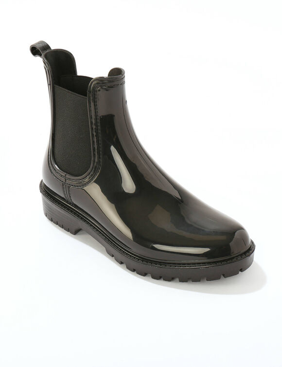 Bottines de pluie chelsea, semelle crantée (noir)