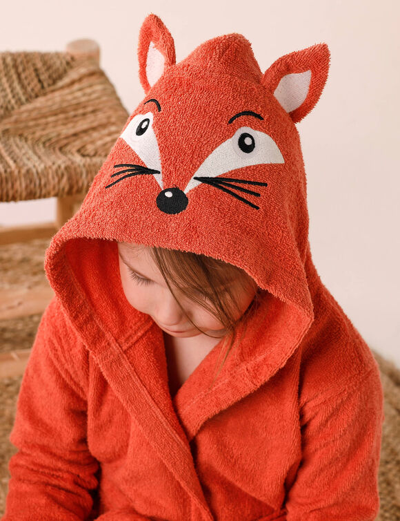 Peignoir de bain enfant renard &agrave; capuche &eacute;ponge coton - 340 g/m&sup2; (safran)