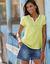 T-shirt col tunisien manches courtes, broderie anglaise (anis)