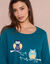 Chemise de nuit longue manches longues motif «hiboux» (vert sapin)