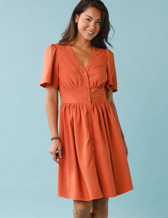 Robe courte boutonn&eacute;e unie, Sp&eacute;cial Petites  (paprika)