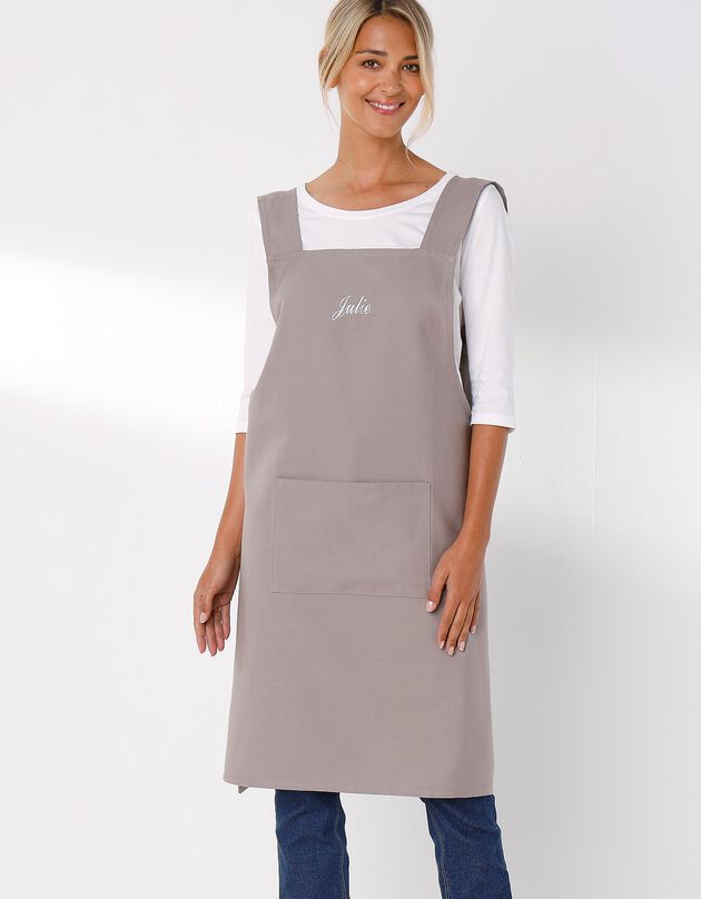 Tablier de cuisine japonais coton uni personnalisable (taupe)