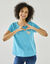 T-shirt uni broderie coeur manches courtes (turquoise)
